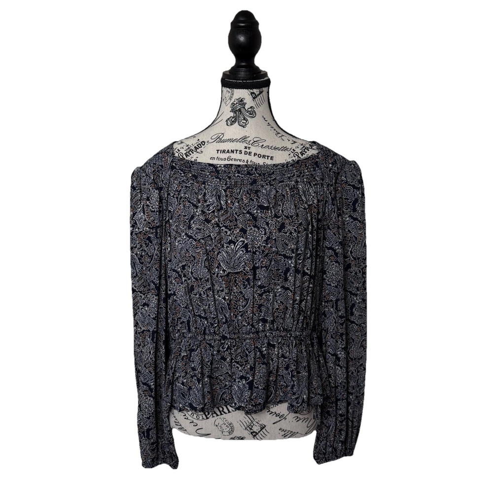 TREASURE BOND Womens Blouse size L Black Floral print long sleeve Button